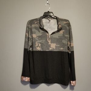 BiBi Camo and Black Long Sleeve Top